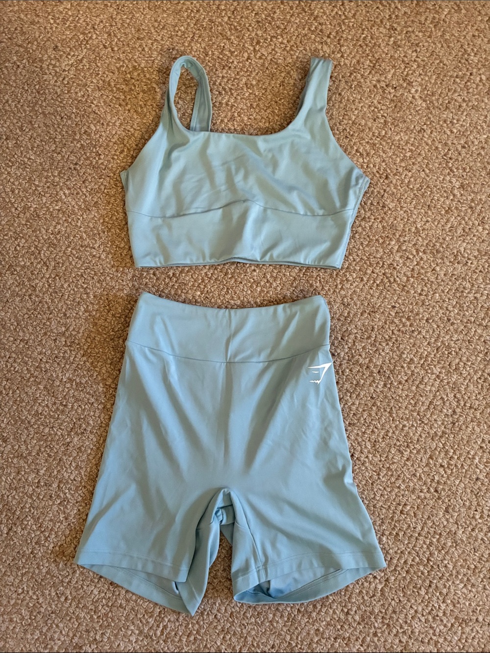 Gymshark Light Blue Sports Bra & Biker Short Set